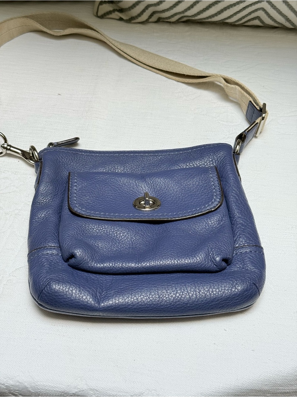 Coach Blue Leather Crossbody with Canvas Strap